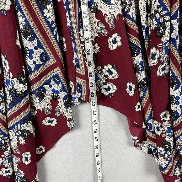 Lulus Delta Floral Print Dress Womens Small Burgundy Asymmetrical Flowy Romantic - Picture 9 of 16